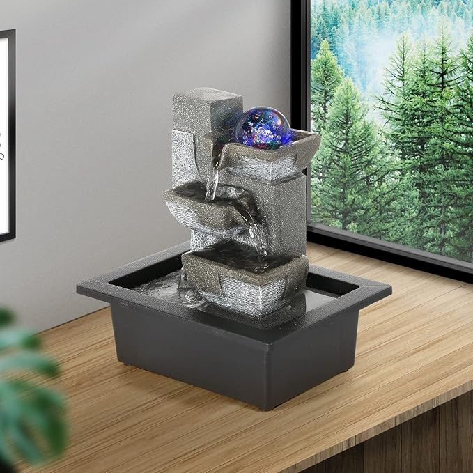 Dyna-Living Water Fountains Indoor Desktop Fountain Relaxation Waterfall Indoor Portable Feng Shui Fountain with LED Light Home Decoration - Bloomnest