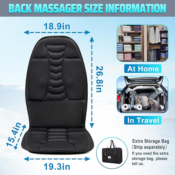 Back Massager with Heat, Massage Chair Pad for Pain Relief Deep Tissue, Portable Massage Seat Cushion for Home Office Use, Gifts for Men Women - Bloomnest