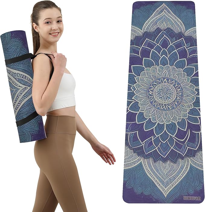 Yoga Mat Non-Slip Extra Thick 72"x32/24" Extra Wide Fitness Exercise Mat TPE Material High Elastic Hot Yoga Mat for Women Yoga Pilates Home Floor Workout (Cow Coffee) - Bloomnest
