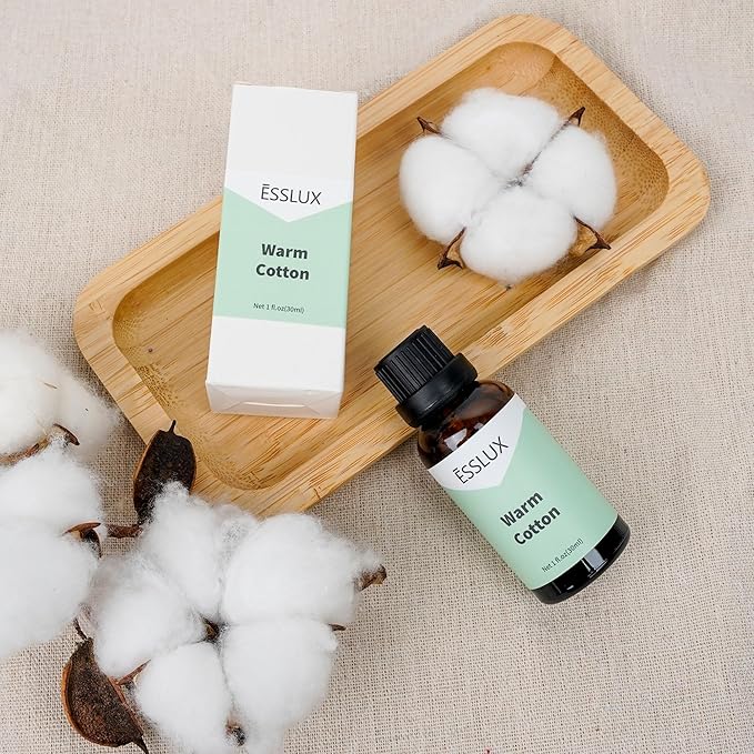 Warm Cotton Fragrance Oil - ESSLUX Aromatherapy Essential Clean Scented Oils for Diffuser, Massage, Soap, Candle Making Scents, Perfume, Home Fragrance, 30 ml - Bloomnest
