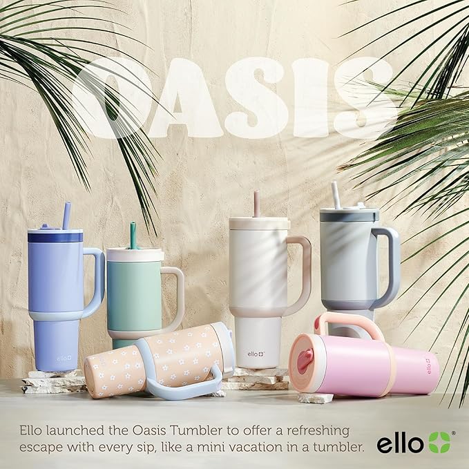 Ello Oasis 40 oz Tumbler with Handle & Retracting Straw | Reusable Insulated Stainless Steel Cup 100% Leakproof, Gifts for Teens Women Men | Keeps cold for 20 Hours, Cup Holder Friendly, Twilight - Bloomnest