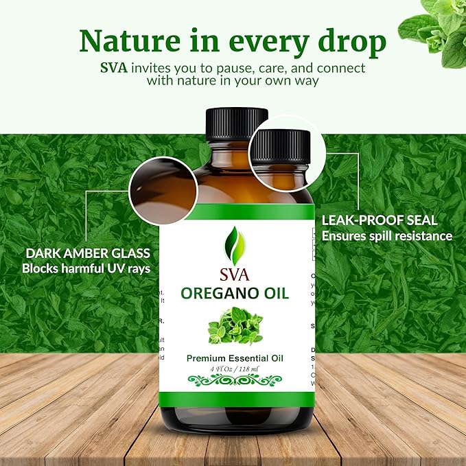 SVA Oregano Essential Oil – 4 Fl Oz – 100% Natural Oregano Oil - for Diffuser, Hair Care, Face, Skin Care, Aromatherapy, Scalp and Body Massage, Soap and Candle Making – with Dropper - Bloomnest