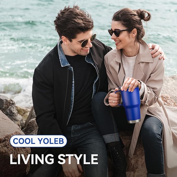 30 oz Tumbler with Handle and Lid, Stainless Steel Tumblers Double Wall Vacuum Insulated Travel Mug Leak Proof Cup Keep Drinks Cold and Hot Blue, 1 Pack - Bloomnest
