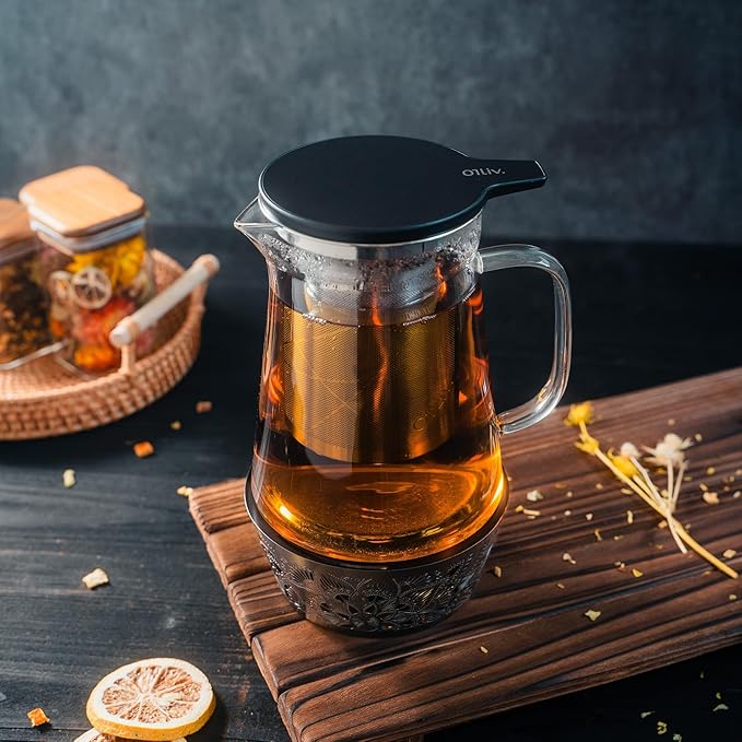 Elegant Glass Teapot with Built-In Tea Infuser & Stainless Steel Candle Warmer Base - 1000ml, Premium Gift Set for Tea Lovers, Perfect for Brewing and Keeping Tea Warm - Bloomnest