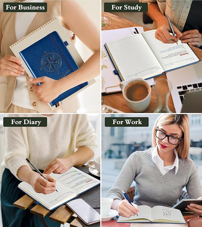 Lined Journal Notebook for Women Men, 160 Pages, A5 Hardcover Vintage Leather Journaling Notebooks for Work, School, Note Taking, Travel, Bible Study, Daily Diary for Writing 5.8"x8.5" (Navy) - Bloomnest