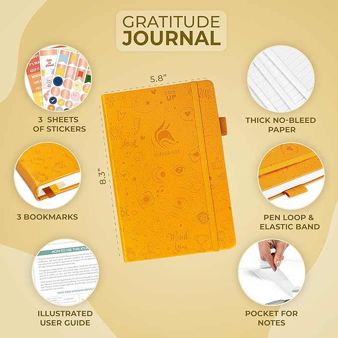 Clever Fox Gratitude Journal – Happiness, Positivity & Affirmation Daily Journal – Inspirational Daily Notebook – 3 Months, A5 (Amber Yellow) - Bloomnest