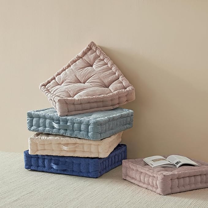 Intelligent Design Azza Large Cushion/Pouf, 24" W x 24" L x 5" H, Square Ivory with Handle