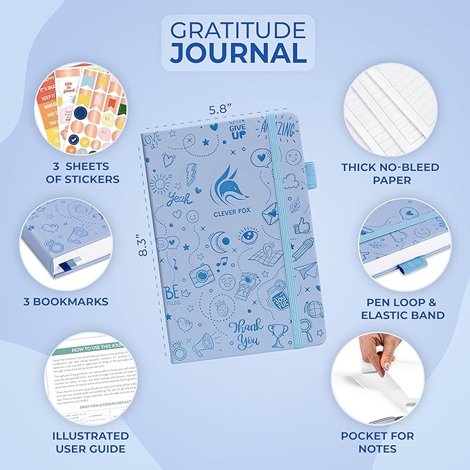 Clever Fox Gratitude Journal β Happiness, Positivity & Affirmation Daily Journal β Inspirational Daily Notebook β 3 Months, A5 (Periwinkle) - Bloomnest