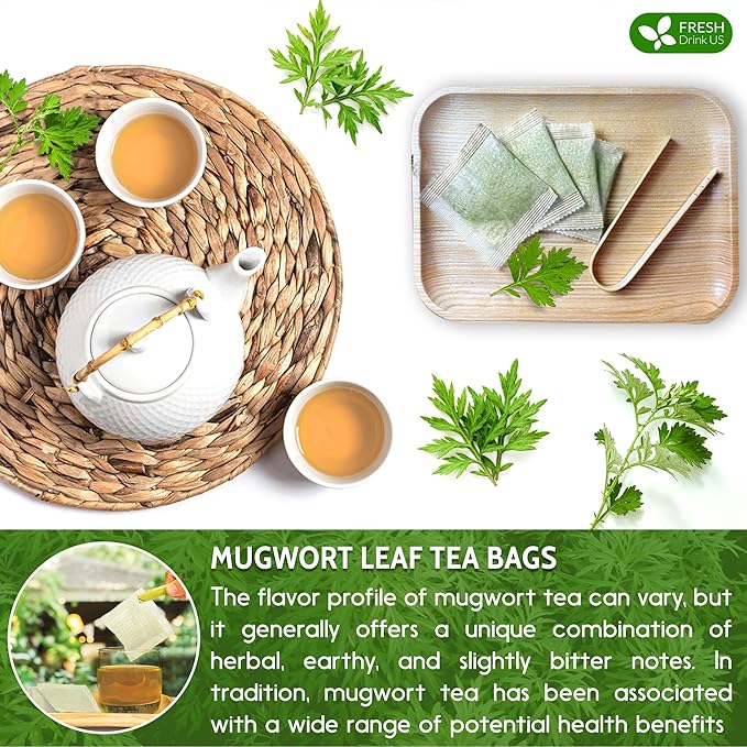 FreshDrinkUS, Premium 90 Mugwort Leaf Tea Bags, 100% Natural and Pure Mugwort Leaves. No Sugar, No Caffeine, No Gluten, Vegan. - Bloomnest