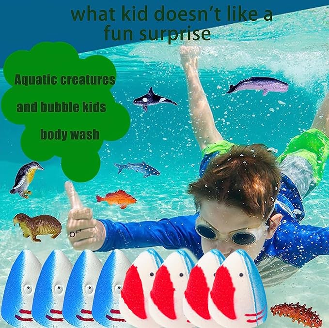 Shark Bath Bombs for Kids with Surprise Inside SEA Animals - Natural and Safe Bath Bombs Gift Set for Girls & Boys - Multicolored Organic Bubble Bath. - Bloomnest