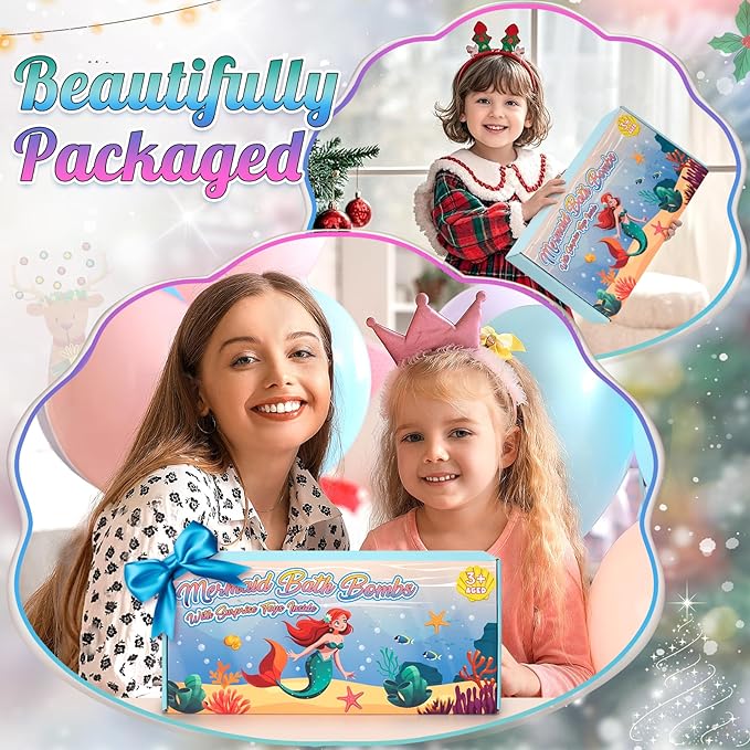 8 Packs Bath Bombs for Kids Girls, Mermaid Bath Bomb with Surprise Toys Inside, Princess Bubble Bath Toys for Kids Aged 4-8, Christmas Birthday Gifts for Girls 3 4 5 6 7 8 - Bloomnest