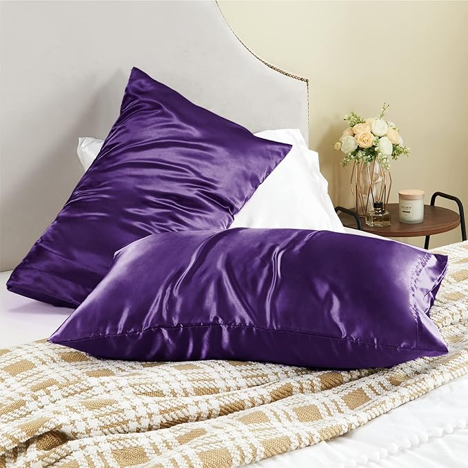 BEDELITE Satin Pillowcase for Hair and Skin, Super Soft and Cooling Similar to Silk Pillow Cases 2 Pack with Envelope Closure, Gift for Women Men(20"x30" Queen Size, Plum Purple) - Bloomnest