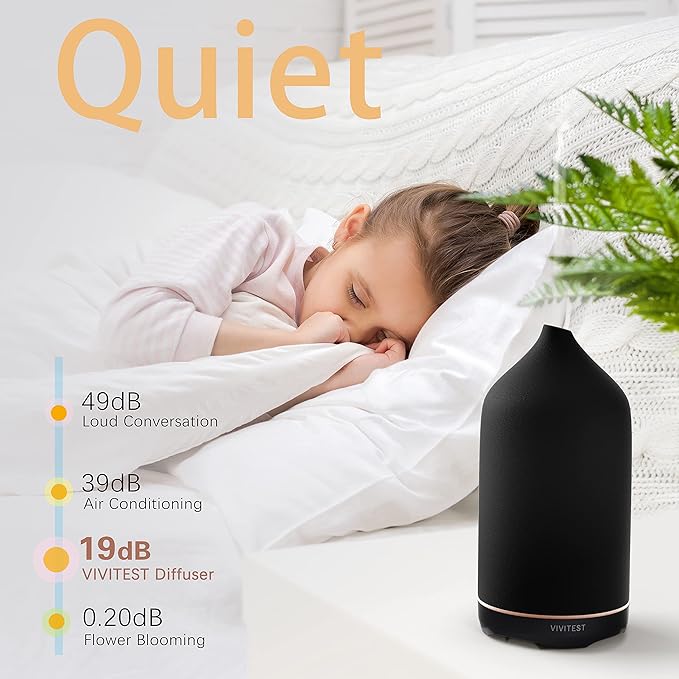 VIVITEST Diffusers for Essential Oils,Stone Oil Diffuser,Ceramic Essential Oil Diffusers Black for Home (250ML) - Bloomnest