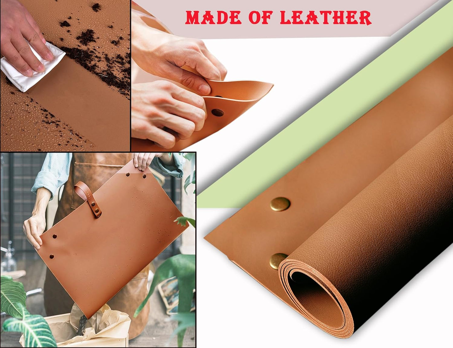 Plant Repotting Mat,Waterproof Leather Plant Transplanting Mats,Indoor Succulent Potting Mat for Change Soil and Watering,Portable Gardening Mats for Transplant and Mess Control (30" X 18",Brown)