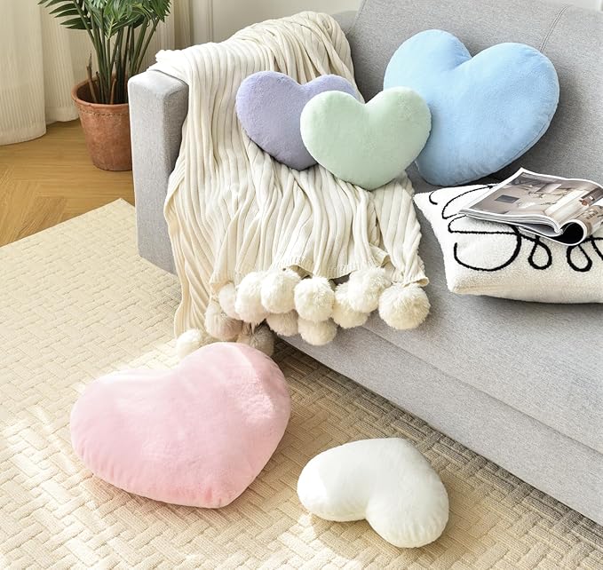 Petrella Heart Pillow Cute Fuzzy Pillows Throw Pillows for Bed Livingroom Home Decor Cushion Decorative Aesthetic Preppy Pillows Green,Small 13"x10" - Bloomnest
