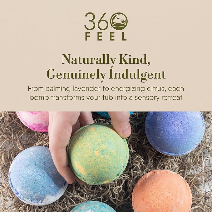 360Feel Bath Bombs Gift Set - Handcrafted Moisturizing Bath Bombs for Women Infused with Essential Oils - an Ideal Gift for Any Occasion - Non-Staining and Glitter Free Fizz - Large - Set of 10 - Bloomnest