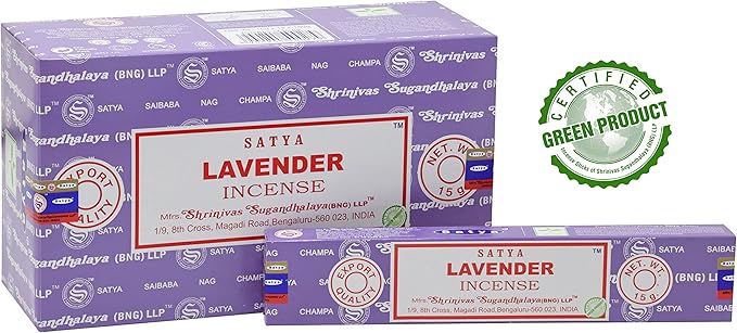 EARTH Satya Lavender Incense Sticks 15 GMS (Pack of 12) (Green Certified) Indian Perfumed Hand Rolled Agarbatti Perfect for Worship,Relaxation, Medication. Earth