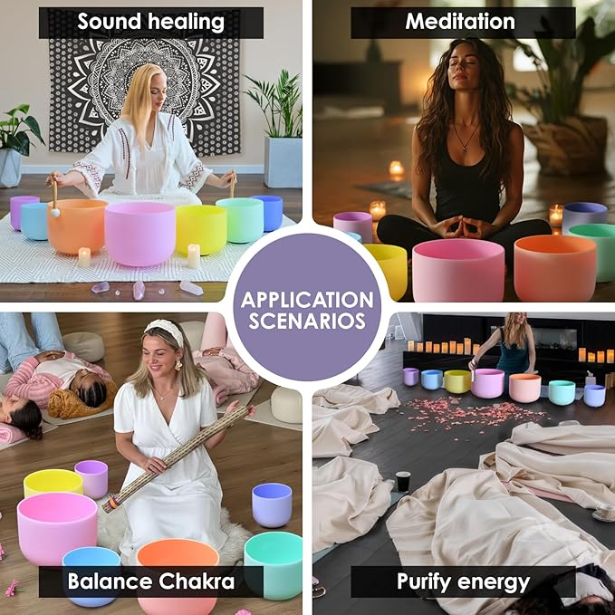 432 Hz Macaron Artist Pastel Collections 6-12 Inch Crystal Singing Bowl Set With Carrier Bag For Chakra Healing Meditation - Bloomnest