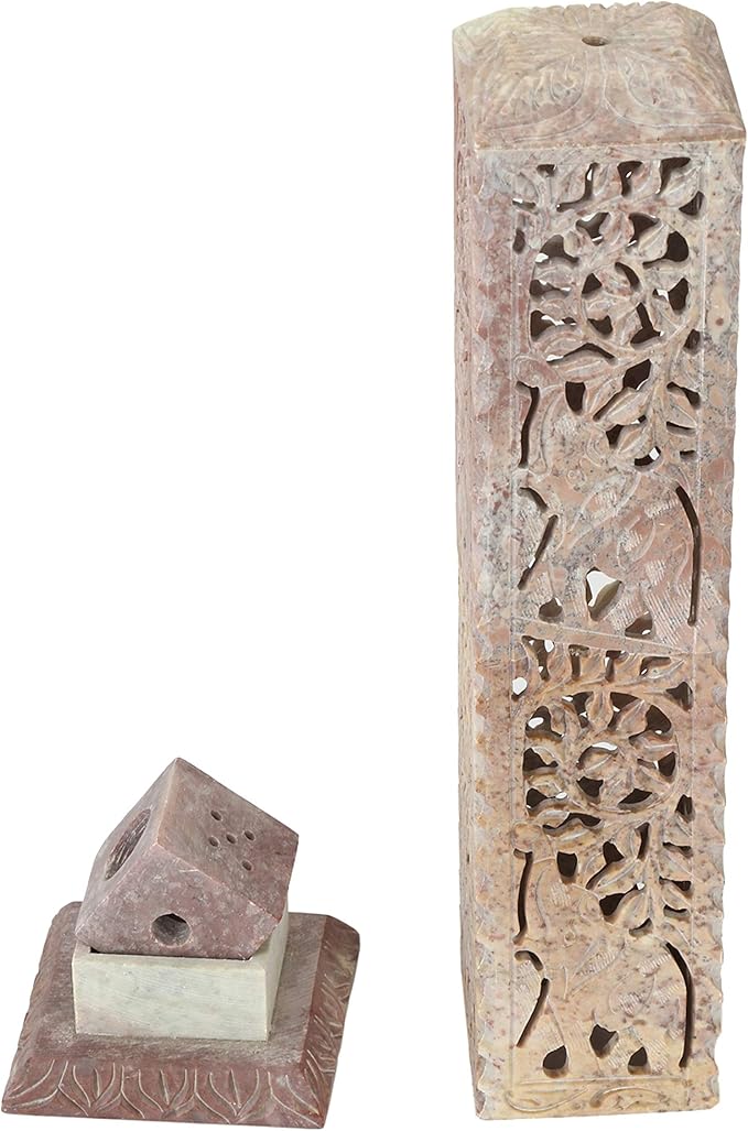 Carry Me Handmade Marble Soapstone Incense Stick Burner | Candle Stick Holder | Tea Light Stand - Perfect Elephant Carving for Gifting. Decorative Home and Kitchen Decor (3 x 3 x 11 Inches) - Bloomnest