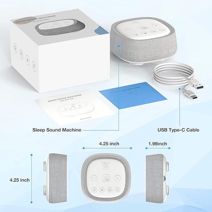 Rechargeable White Noise Machine with 28 Smoothing Sounds, Portable Sound Machine for Baby Kids Adult Sleeping, Auto-Off Timer, 32 levles of Volume Noise Machine Therapy for Home, Office, Travel - Bloomnest