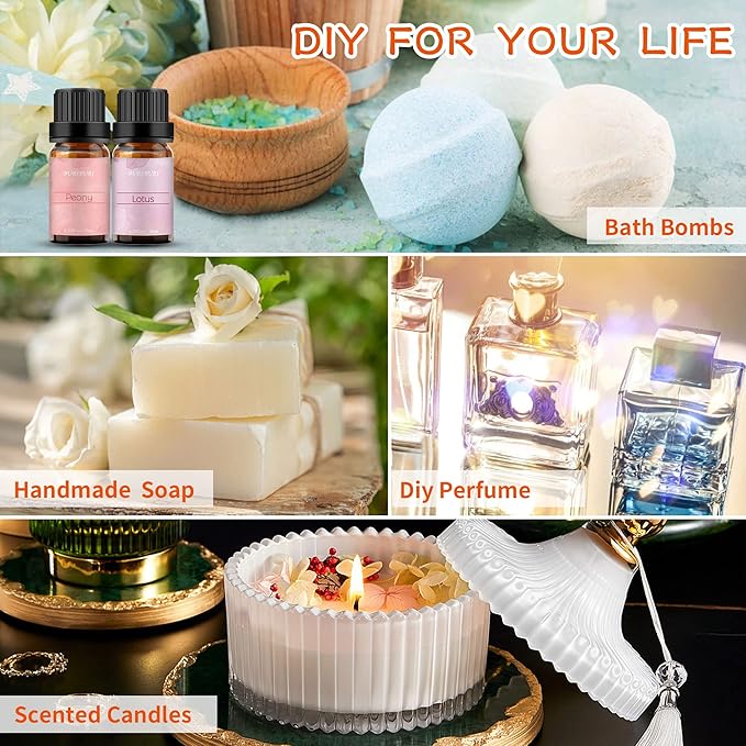 BURIBURI Lotus Essential Oil and Peony Essential Oils Gifts Set 2Pack, 100% Pure Natrual Flower Diffuser Oil for Massage, Soap Making, Skin Care, Soap/Candles Making BURIBURI