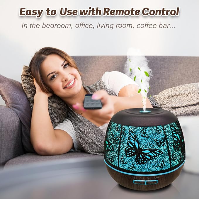 Diffusers for Essential Oils Large Room 400ml,Essential Oil Diffuser for Home with R/C,Cool Mist Humidifiers for Bedroom,7 Colors Changed & 3 Mist Mode Waterless Auto Off for Decor Butterfly