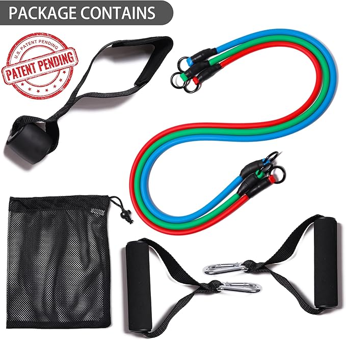Resistance Bands with Handles for Working Out Women and Men, Exercise Bands with Door Anchor, Stretch Bands for Home Workouts, Simple Guide Included - Bloomnest