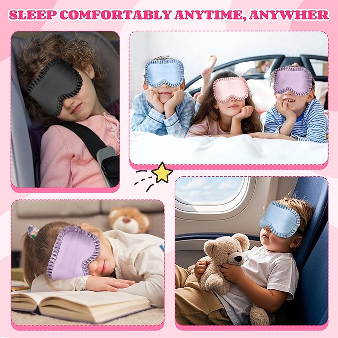 Kids Sleep Mask Eye Cover, 100% Real Mulberry Silk Sleep Mask with Adjustable Strap, Kids Blindfold for Sleeping, Boys Girls Eye Shade for Ages 5+, Soft and No Pressure (Pink) - Bloomnest