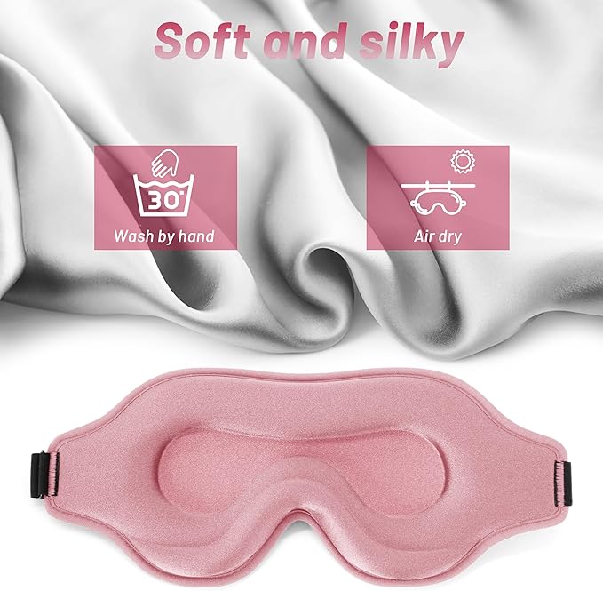 Sleep Eye Mask for Men Women, Lash Extensions 3D Sleeping Mask, Travel Blackout Night Blindfold Eye Shade Cover with Adjustable Strap (Pink-3D) - Bloomnest