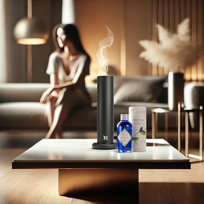 Dynamo Hotel Scent Diffuser – Cold-Air Essential Oil Diffuser for Home & Large Rooms up to 1000 sq ft, App & Manual Control, Hypoallergenic, Includes White Tea Fragrance Sample – Black - Bloomnest