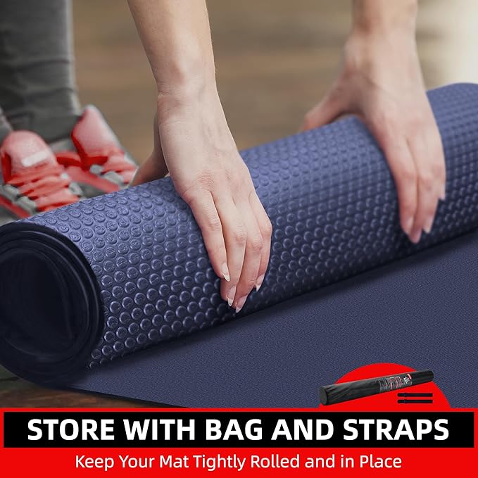 Large Exercise Mat for Home Workout,12‘x6’/10'x6'/9'x6'/8'x6'/7'x5'/6'x4' (7mm) Extra Thick Workout Mat, High-Density Gym Mat for Cardio, Jump Rope, MMA, Weights (Shoe-Friendly) - Bloomnest
