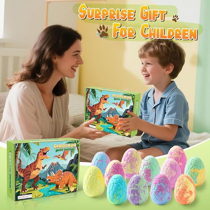 Golray Bath Bombs for Kids with Surprise Inside Dinosaur Toy, 12 Pack Dinosaur Eggs Bath Bombs Pretend Playset, Handmade Bubble Bath Fizzies Stocking Stuffers Birthday Christmas Gift for Boys - Bloomnest