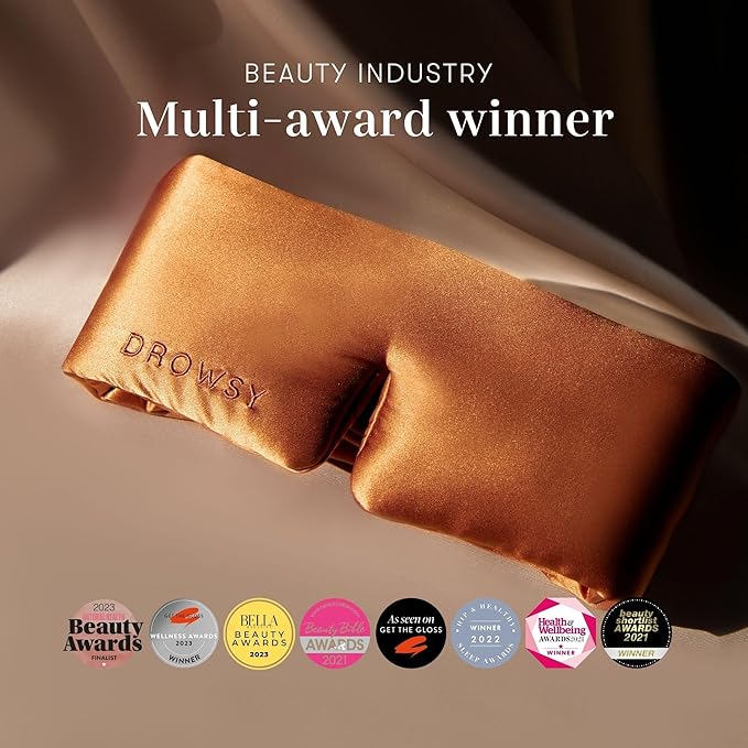 DROWSY Silk Sleep Mask - Face-Hugging, Padded Cocoon for Luxury Sleep in Total Darkness - 100% Pure Mulberry Silk (Pumpkin Spice)