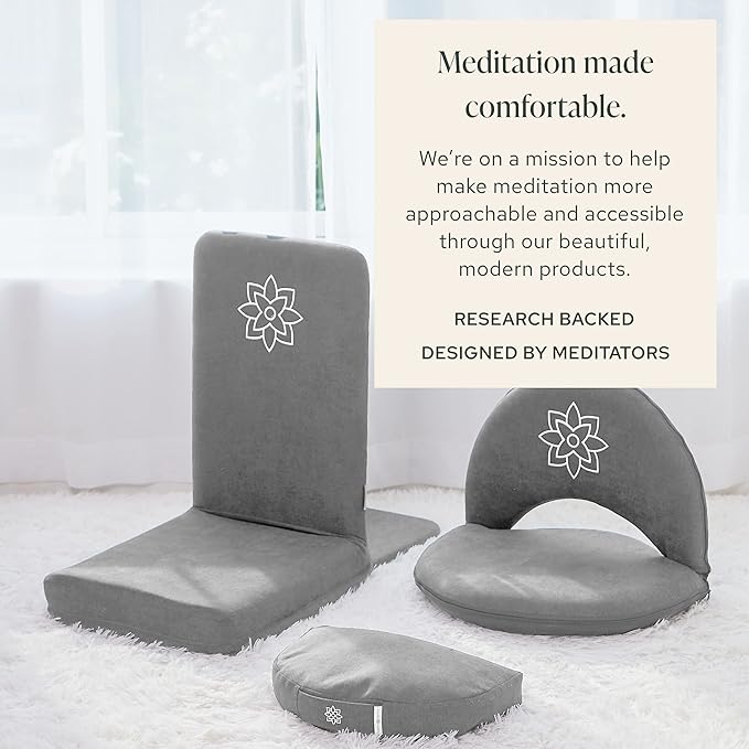 Mindful Modern Folding Pro Meditation Chair - Adjustable Meditation Seat with Back Support and Half Moon Buckwheat Meditation Cushion - Comfortable Mindfulness Living Room Floor Chair - Bloomnest