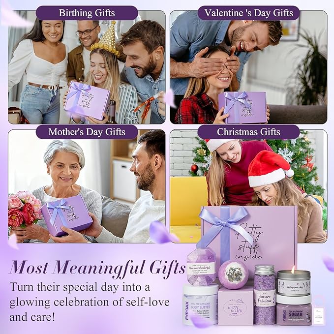 Spa Gifts for Women 7 Pcs Home Spa Kit Lavender Bath Set,Spa Gift Baskets Self Care Gifts Spa Gifts for Women Birthday,Mothers Day Basket Easter Christmas Bath Set - Bloomnest