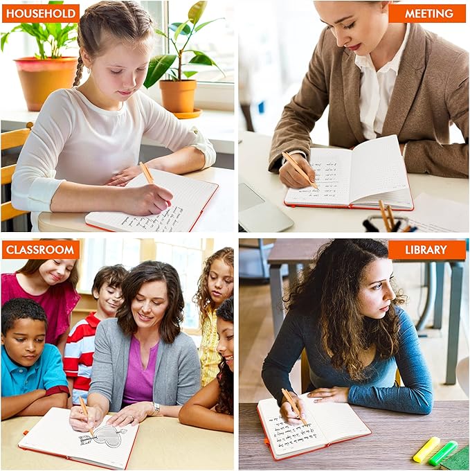 12 Pack Notebooks Journals Bulk with 12 Black Pens, Feela A5 Hardcover Notebook Classic Ruled Journal Set with Pen Holder for School Business Work Travel Writing, 120 GSM, 5.1”x8.3”, Orange - Bloomnest