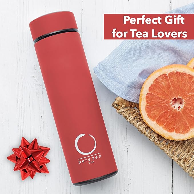 Pure Zen Tea Thermos with Infuser for Hot and Cold Infusions - Stainless Steel - Tea Infuser Bottle - Leakproof Travel Mug with Filter - 15oz - Red - Bloomnest