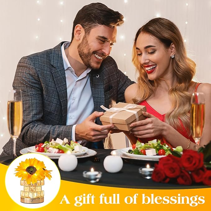 Birthday Gifts for Women,Sunflower Flower Touch Lamp,Rechargeable Cordless 3-Colour Dimming Small Night Light for Festival,Restaurant,Bedroom Housewarming Gifts for Mom - Bloomnest