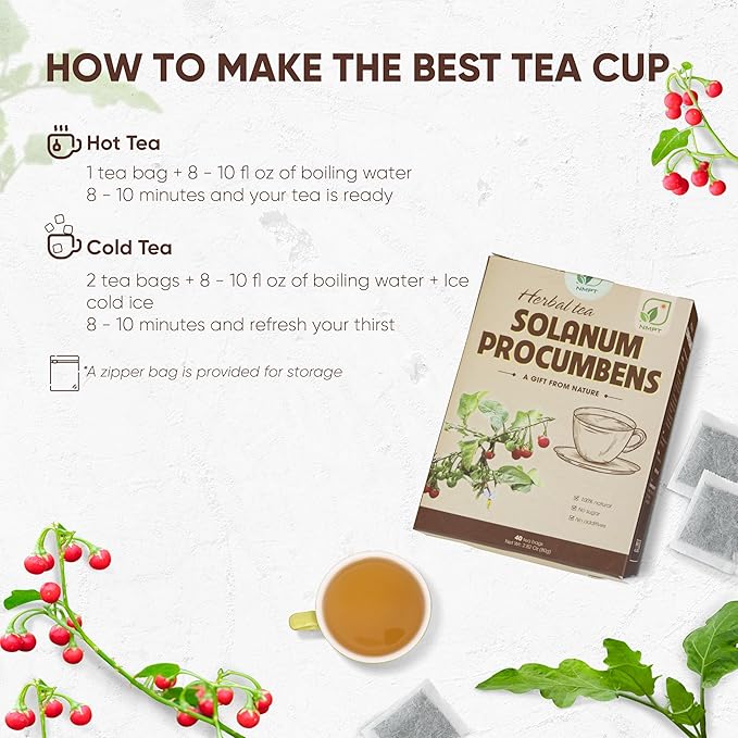 NMPT 100% Solanum Procumbens Leaf Tea, Hand Pick, CΓ Gai Leo Organic Herbal Tea, 40 Count, Freeze Drying, Gluten Free, Dairy Free, No Sugar Added, Energy Boost & Health Support, 0.07 Oz Each - Bloomnest