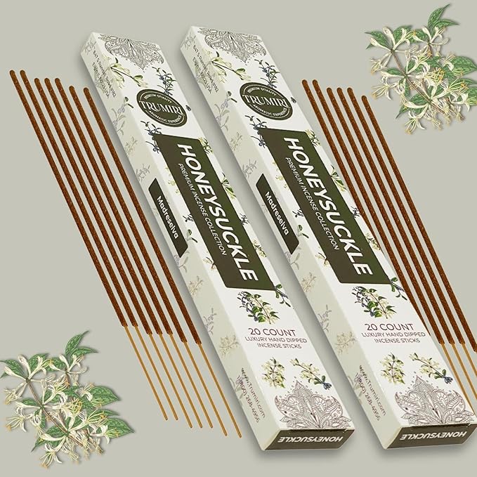Honeysuckle Incense Sticks - Total 120 Insence-Sticks - 6 Packs of 20 Insense - Inciensos - Inscents - Natural Non Toxic Ingredients - Incents - Incence - Inscense - Insents TRUMIRI