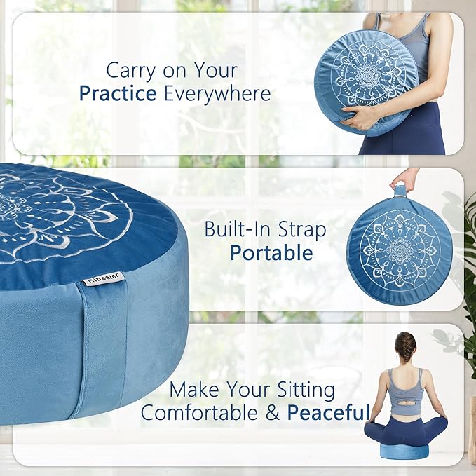 Hihealer Meditation Cushion, Traditional Tibetan Meditation Pillow Velvet Cover - Large Floor Cushion Seating for Adults - Yoga Buckwheat Bolster for Women、Moms - Bloomnest