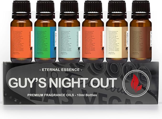 Eternal Essence Oils Guy's Night Out Set of 6 Premium Fragrance Oils - Includes Including Happy Men, Blue Sage, White Sand, Warm Rustic Woods, Musk, and White Musk Scented Oils - 10ML - Bloomnest