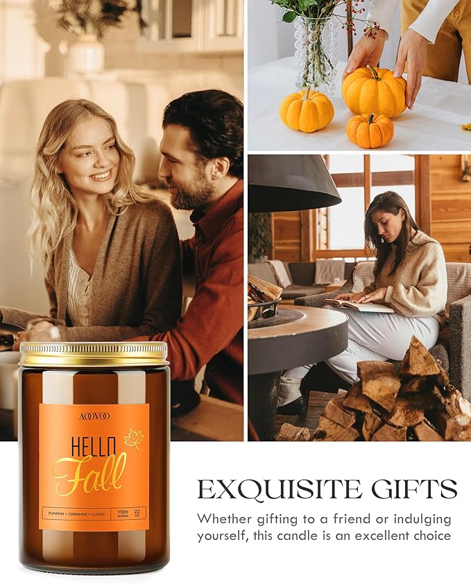AOOVOO Hello Fall Candles - 22 oz Scented Candles, Aromatherapy Candle, Soy Candle for Home Scented - Bloomnest