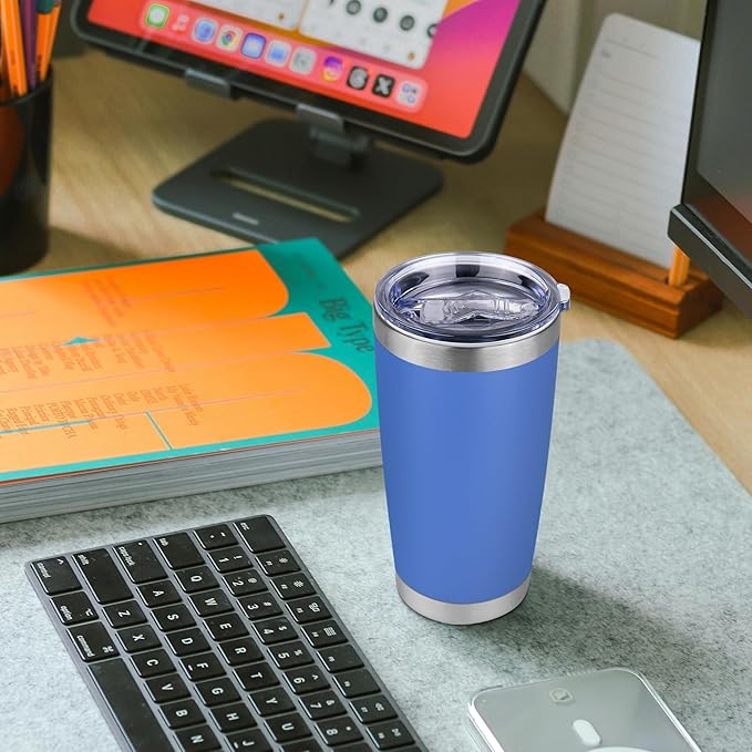 20 oz Tumbler Stainless Steel Tumblers Bulk with Lid Double Wall Insulated Coffee Tumbler Cups for Hot & Cold Drinks Powder Coated Travel Coffee Tumbler Mug Metal (Azure, 12 pack) - Bloomnest