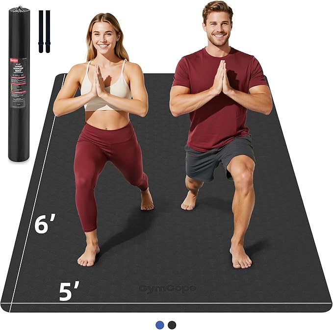 Extra Large TPE Yoga Mat 72"x35" / 78"x57" - Wide Non-Slip Mat for Yoga, Pilates & Home Gym, 6mm Thick Cushion for Comfort & Balance, Waterproof, Easy to Carry with Strap or Bag for Solo or Partner Workouts - Bloomnest