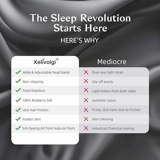 Silk Sleep Mask for Women and Men, Side Sleeper, 22 Momme Pure Mulberry Silk Total Blackout 100% Mulberry Eye Mask with Adjustable Headband Full Size, Eye Masks for Sleeping and Travel - Bloomnest