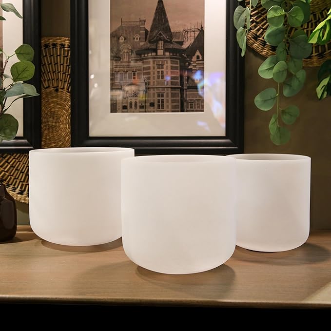 Alioth (6"B+7"G+8"D) Set of 3 432HZ Crystal Singing Bowls with Sturdy Carrying Case and Singing Bowl Mallets - Bloomnest