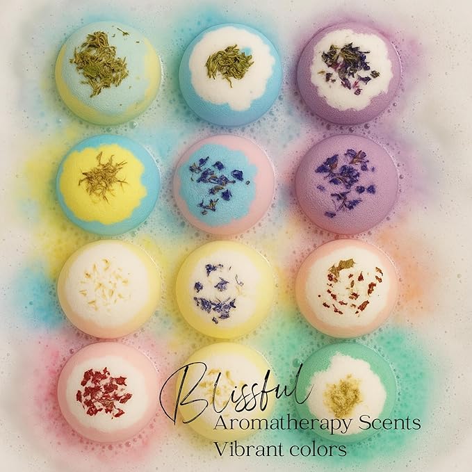 EvolutionUSA Inspire Bath Bombs for Women, 12 Gorgerous Flower Bath Bombs Topped with Dried Flowers, Luxurious Mother's Day Gift Set, Brithday Gift, Easter Gift or for Creating Lush Self Care Moment - Bloomnest