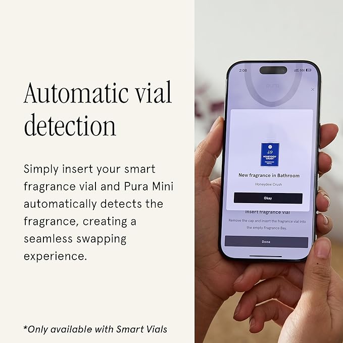 Pura Mini Smart Fragrance Diffuser for Small Spaces Adjustable Smart Home Device with LED Light & Automatic Vial Detection - Includes 1 Scent Refill; Lemon - Bloomnest