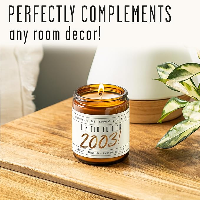 22nd Birthday Gifts for Women - 'Limited Edition 2003' Soy Candle, w/Champagne on Ice I 22 Birthday Gifts for Women I 22rd Gift for Her Ideas I 9oz Reusable Jar, 50Hr Burn, Made in USA - Bloomnest